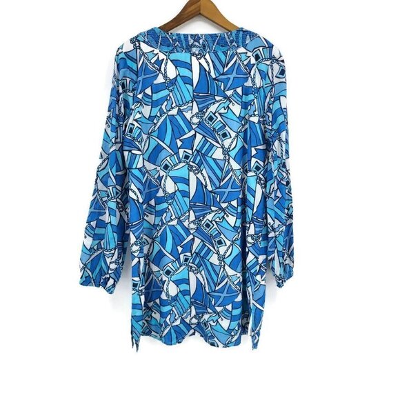 Sail to Sable Blue Flag Tunic Womens Medium Long Sleeve Mini Dress - Picture 2 of 4